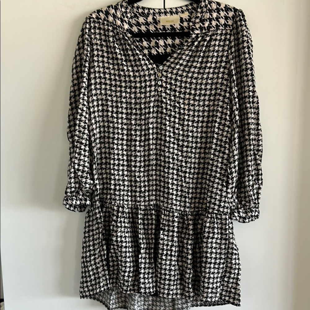 Maje Black and White Houndstooth Dress